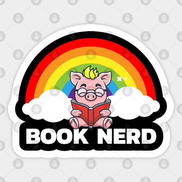 Nerd Book Pig Reading a Book in the Rainbow Sticker by KENG 51